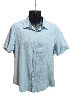 Original Penguin Men's Light Blue Linen/Cotton Short-Sleeve Button-Up Shirt